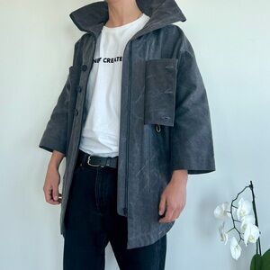 Waxed Cotton Kimono Jacket – Charcoal Grey (Size M)